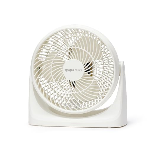Amazon Basics Tisch-Ventilator tragbar, 18 cm, geräuscharme Kühlung, 3 Geschwindigkeiten, um 90° verstellbarer Winkel, Weiß, 15,49 x 27,3 x 27,69 cm