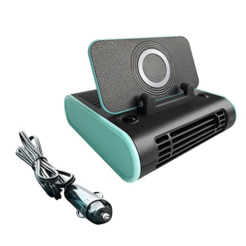 Asudaro 5-in-1 Autolüfter, Auto Kfz Ventilator 12V/24V Dash Lüfter mit Handyhalterung, Aromatherapie, kabellosem Ladegerät, Parkkennzeichen – Kühlluftventilator für SUVs Nutzfahrzeuge Vans LKWs,12V