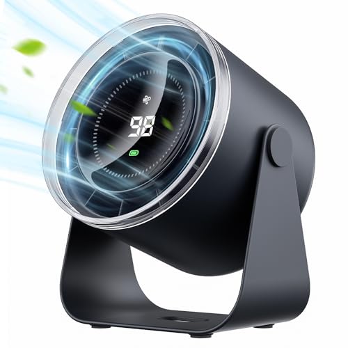 WSKEN Wiederaufladbarer Ventilator Akku - Turbo Digitalanzeige 100 Geschwindigkeit, Matte Tragbarer Tischventilator,115° Rotation Starker Wind, Geräuscharme Kühlung Leise Mini Lüfter für Büro, Draußen