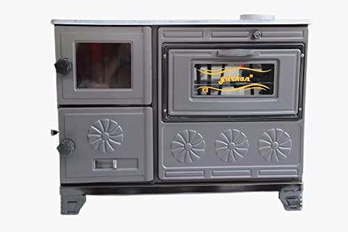 KAUFENET Kaminofen aus 100% Gusseisen, Holzofen, Herd mit Backofen, Schwarz, Energieklasse A