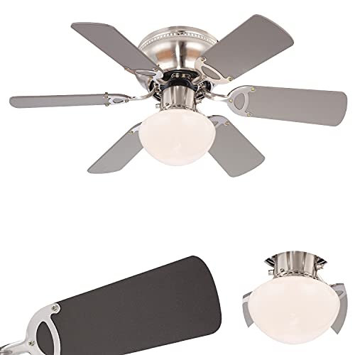 Deckenventilator mit Beleuchtung und Zugschalter Leise Deckenleuchte mit Ventilator Decke (3 Stufen, Deckenlampe, 76 cm, Rechts Links Lauf, Ahorn Graphit)