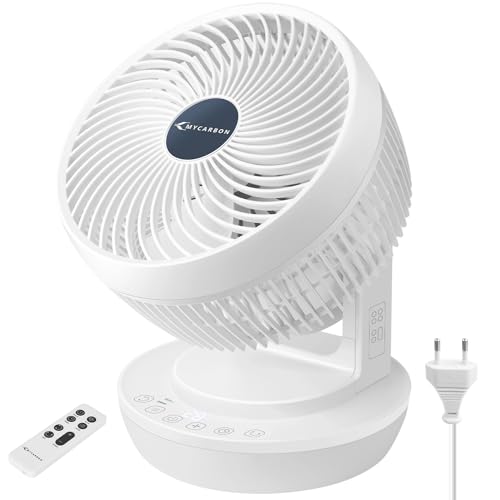 MYCARBON Leiser Ventilator mit Fernbedienung, 1800 m³/h, ECO-Modus, 3D-Modus, Oszillation, 4 Geschwindigkeitsstufen, Timer, 12 Stunden, Turbo, Luftumwälzung, für Büro, Schlafzimmer, 30 m²