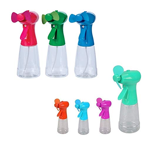 DRULINE Handventilator - Ventilator mit Sprühflasche - Ventilator mit Wasser - Wassersprüher - Mini Ventilator - 300ml - B/H ca.7,5x21,5cm - Kunststoff mint/pink/türkis/rot