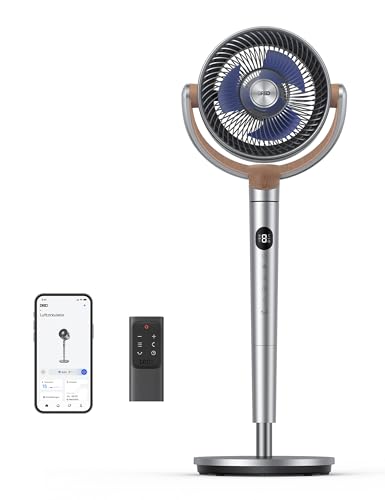 Dreo Smart Standventilator, 120°+120° Oszillierend Wi Fi/Sprachsteuerung, 23dB Leiser Bodenventilator für Schlafzimmer, einstellbare Höhe, 8 Geschwindigkeiten, 6, 12H