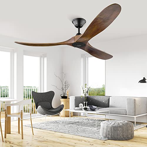 XSGDMN Deckenventilator mit Fernbedienung, Holz, 6-stufiger reversibler leiser DC-Motor, 132cm/52'', für Schlafzimmer, Wohnzimmer, Bauernhaus, Veranda