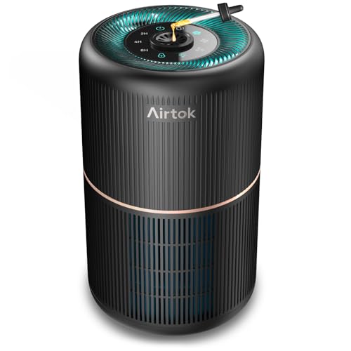 AIRTOK, mit Aromatherapie, Luftfilter gegen Schimmel Staub Pollen Gerüche, 99,97% Entfernung bis 0,1 Mikrometer, Nachtlicht, Kindersicherung, Timer, 25dB