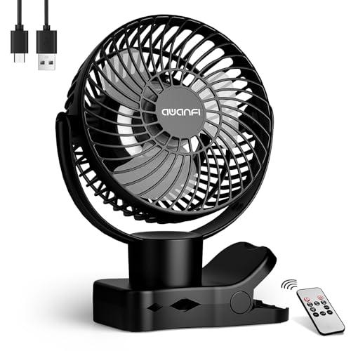 AWANFI 10000mAh USB-Ventilator, Clip Ventilator Aufladbarer mit Akku Fernbedienung Haken, 360° Oszillation, Ventilator Klein mit LED Licht, Mini Tischventilator für Camping Kinderwagen Büro