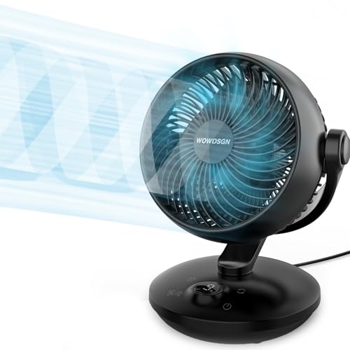 WOWDSGN Tischventilator Leise 22dB Display, Leistungsstarker 3D Turbo Luftzirkulator   9 Stunden   100° & 80° Oszillation   6 Geschwindigkeitsstufen für Schlafzimmer Wohnzimmer Büro Küchen