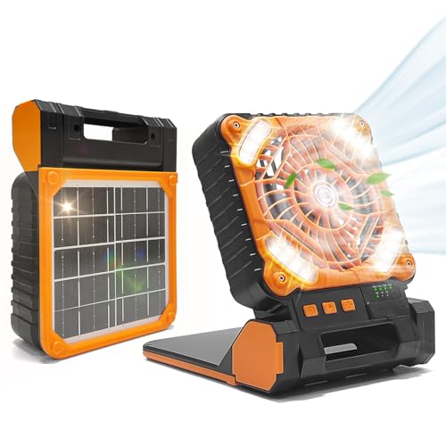 Civikyle 1-Stück Solar Camping Ventilator mit Campinglampe USB Aufladbar Leise Tischventilatoren LED Camping Licht Laterne Camping Zubehör Angeln Notfall Gadgets