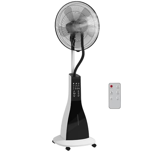 HOMCOM Wasserkühlung, Sprühnebel,, Timerfunktion, oszillierend, 3 Stufen, 3 L Wassertank, 90 W Wasserventilator Rollen, 120 cm