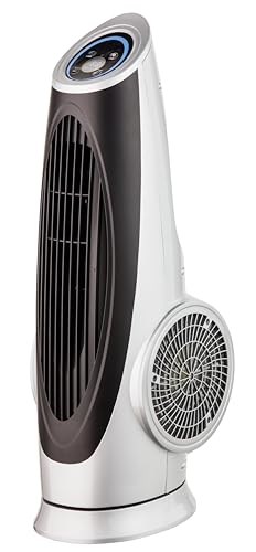 Fakir prestige TVL 90 –Turmventilator mit Fernbedienung & 3 Leistungsstufen I Ventilator mit 80° Oszillation & Timer-Funktion I Leiser Ventilator mit LED-Anzeige I Silber/Schwarz I 90 Watt