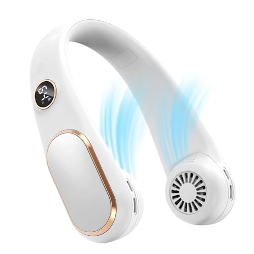 Koonie Tragbarer Hals-Ventilator, Hands Free Neck Fan, Batteriebetriebener Persönlicher USB-Betriebener Ventilator, 5 Geschwindigkeiten Nackenventilator, Handventilator mit Digitalanzeige