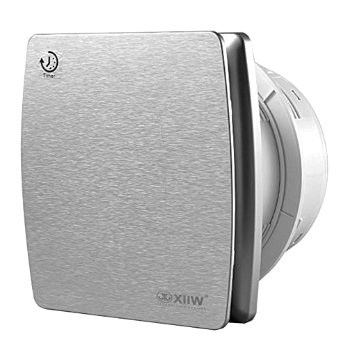 XIIW Badlüfter Ø100mm Sliber Abluftventilator mit Nachlauf und Rückstauklappe 95m³/h, 12 Watt / 34dB / spritzwasserfest Wandventilator für Bad,WC und Küche