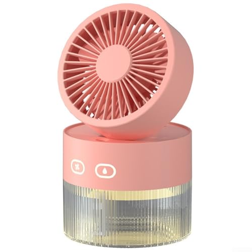 Feegow Persönlicher tragbarer Luftkühler und Luftbefeuchter, Desktop-3-in-1-Lüfter – 350 ml Luftbefeuchter | kleiner Ventilator | LED-Nachtlicht, USB-elektrischer Ventilator (Rosa)