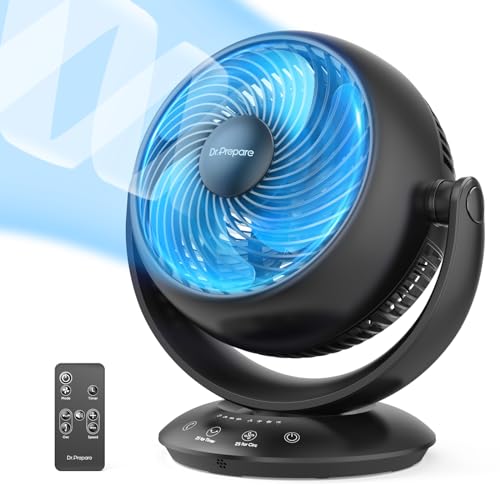 DR.PREPARE Tischventilator, 25 dB Leise, Effiziente Kühlung, Umwälzventilator, 3 Geschwindigkeiten, 2–12 Stunden Timer, 90° Oszillierender für Schlafzimmer, Zuhause, Büro