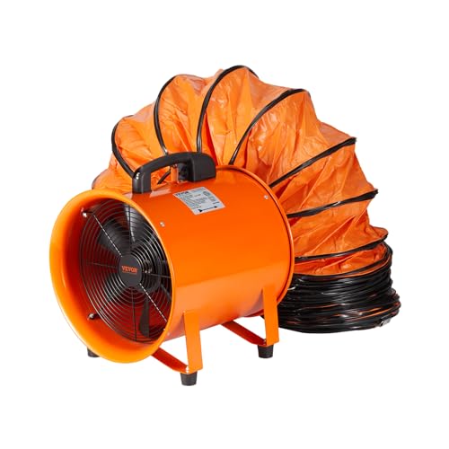 VEVOR Bauventilator 365-W-AC-Motor Baugebläse 2810 U/min Baulüfter Gebläse 1214 L/s (2574 CFM) Axiallüfter 10 m Schlauch Axialgebläse 79 dB Geräuschpegel Industrielüfter IP44