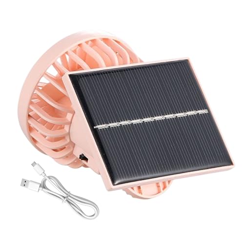 Generisch Portable Electric Solar Clip Fan, Solar Operated Rechargeable Design, Personal Cooling Device with Camping Accessories for Outdoor, Stroller, Hiking, 5V, White and Pink