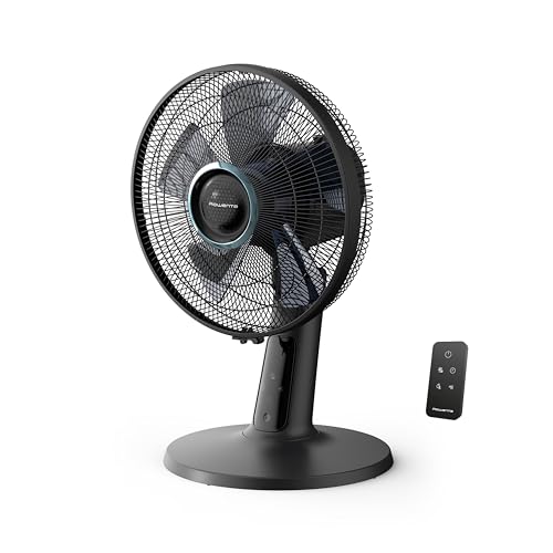 Rowenta Turbo Silence Extreme+ Tischventilator, 120° Auto-Oszillation, bis zu 50% Energieeinsparung, Effitech-Motor, 5 Geschwindigkeitsstufen, 8h Timer, kompaktes Design, leise, Schwarz, VU2750F0