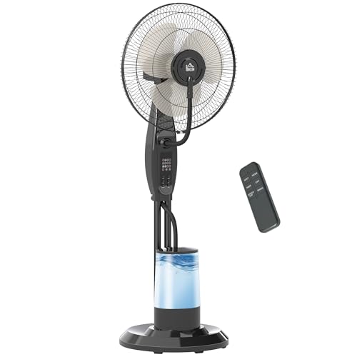 HOMCOM Wasserkühlung, Sprühnebel,, Timerfunktion, 3,2L Wassertank, 3 Modi, 75 W, oszillierend Wasserventilator Rollen, 120 cm