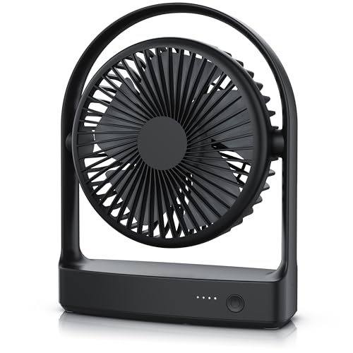 CSL - Akku Tischventilator – Mini Ventilator USB – DC Motor Brushless silent sehr leise – 4000 mAh Li-Ion-Akku – bis zu 18 Stunden Laufzeit – 320° Schwenkbereich – schwarz matt