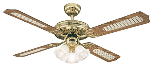 Westinghouse Lighting Deckenventilator Monarch Trio, für den Innengebrauch, Leuchtenset mit Milchglas, 7817140, Poliertes Messing, 132 x 132 x 43 cm