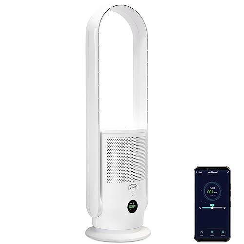 djive ARC Casual 2in1 Turmventilator sehr leise & Luftreiniger mit HEPA 14, Ventilator Alexa kompatibel, App, Turmventilator mit Fernbedienung, oszillierender Raumkühler, Säulenventilator leise, weiß