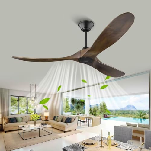 132 cm/52 Zoll Deckenventilator für den Außenbereich, Deckenventilator aus Holz mit Fernbedienung, industrieller Deckenventiator mit 3 Flügeln und Gleichstrommotor für Schlafzimmer, Terrasse, Küche