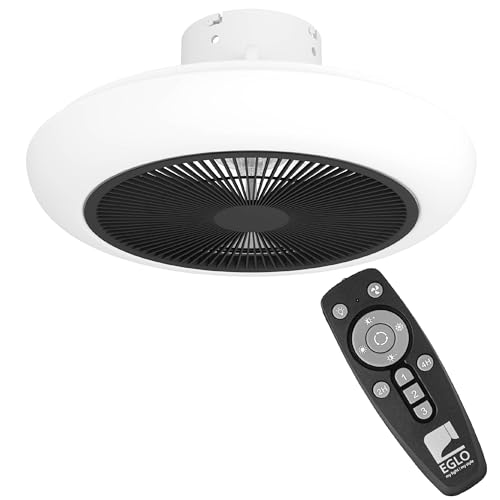 EGLO Sayulita, Ventilator Decke dimmbar, Timer und 3 Geschwindigkeiten, Kunststoff in schwarz weiß, warmweiß   kaltweiß, Ø 45,5 cm