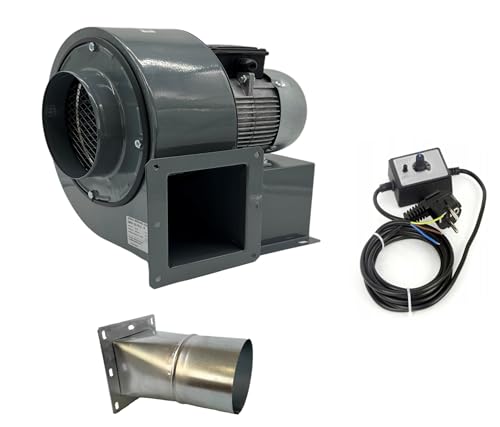 UZMAN Industrie Radial Gebläse OB200M mit 500 Watt Drehzahlregler und 4 eck-rund Flansch, Zentrifugal Saugventilator, Radialgebläse ventilator lüfter ablüftung ablüfter