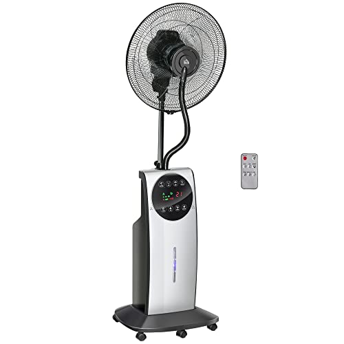 HOMCOM Nebel Sprühnebel, Kühlventilator Fernbedienung und Wasserkühlung, 90W 3,1 L Wassertankkapazität, 3 Luftmodi, Schwarz