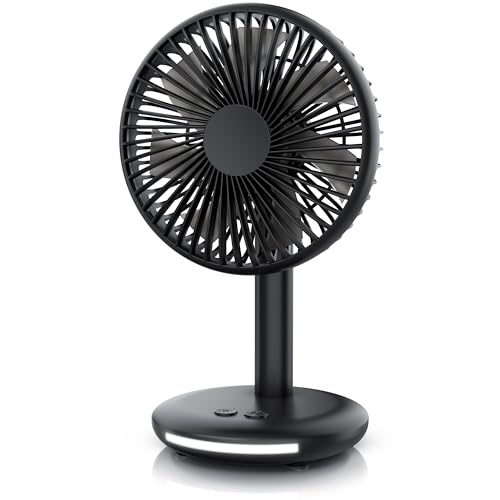 CSL - Akku Tischventilator kabellos - mit Akku – USB Mini Ventilator – DC Motor Brushless silent sehr leise – Lichtleiste im Sockel – schwarz