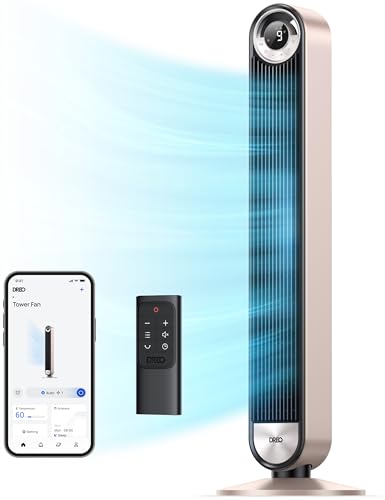 Dreo 25dB Smart Leiser Turmventilator mit Kühlung, 106cm WiFi Alexa Tower Fan, 90° oszillierender Ventilator, Fernbedienung 9-Geschwindigkeit 4 Modi 12 Std Timer Sprachsteuerung, Sternenlicht