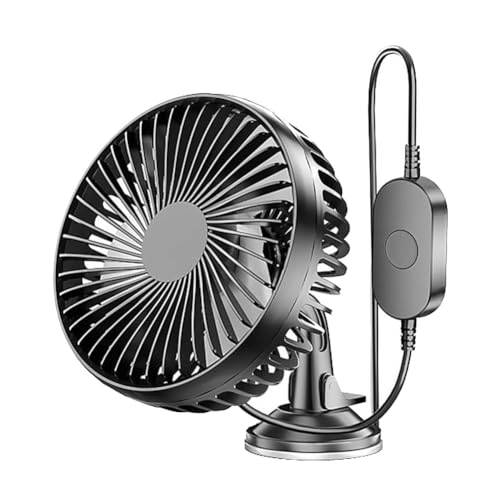 Giwnhvx Saugnapf Autoventilator 12V/24V Universal Hochleistung Geräuscharm Schwenkbarer Leiser Kühlventilator für Zuhause Auto, Langlebig