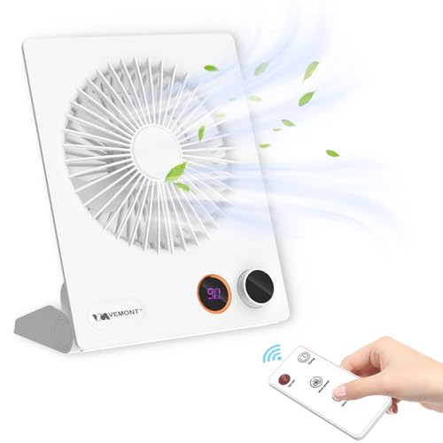 VEMONT Mini Tischventilator, USB Ventilator,5000mAh Akku-Ventilator,180°Kippbarer tragbarer Ventilator mit Fernbedienung, stufenlose Geschwindigkeit, starker Wind, leise hängende Ventilatoren