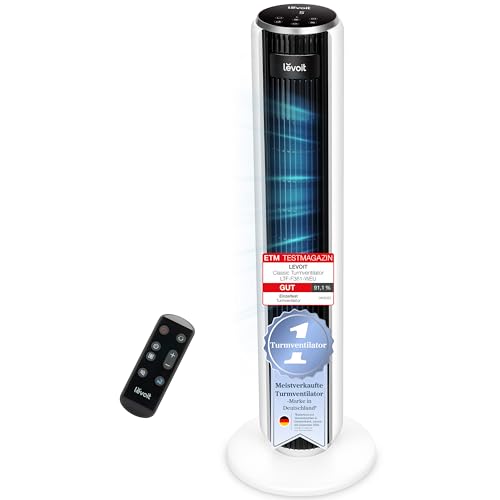 Levoit Turmventilator Fortschrittlichem Schlafmodus, leise 12Std Timer 4 Modi 5 Geschwindigkeiten Automatikbetrieb Sensor,Oszillation Tower Fan Fernbedienung, Weiß