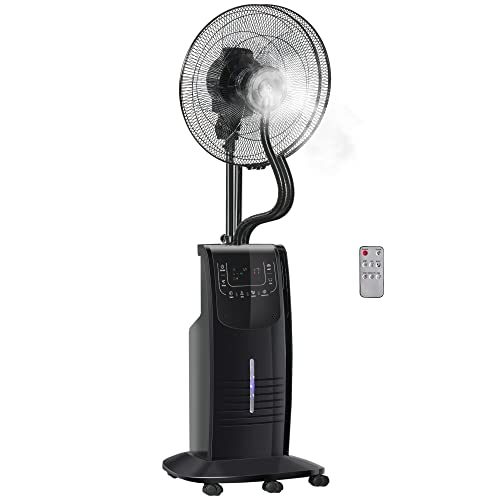 HOMCOM Standventilator mit 3,1 Liter Wasserkühlung 3 Modi Nebelfunktion 90 W Ventilator Lüfter Verstellbarer Neigungswinkel Stahl Schwarz Höhe 135 cm