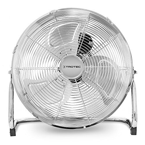 TROTEC Bodenventilator TVM 14 – 44 Watt, Neigungswinkel 100°, 3 Stufen, Ø 35 cm, kippfester Stand, leise, Silber