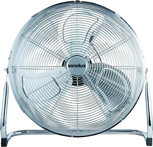 Senelux Bodenventilator – Fitnessstudio-Ventilator aus Chrom – 16-Zoll-elektrischer tragbarer Kühlventilator für den Heim-/Fitnessraum-/Bürogebrauch – 3 Geschwindigkeitseinstellungen mit Kippfunktion